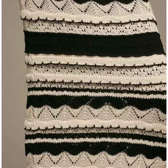 Anthropologie Textured Knit Midi Skirt Strapless Dress Crochet Ruffle BlackWhite